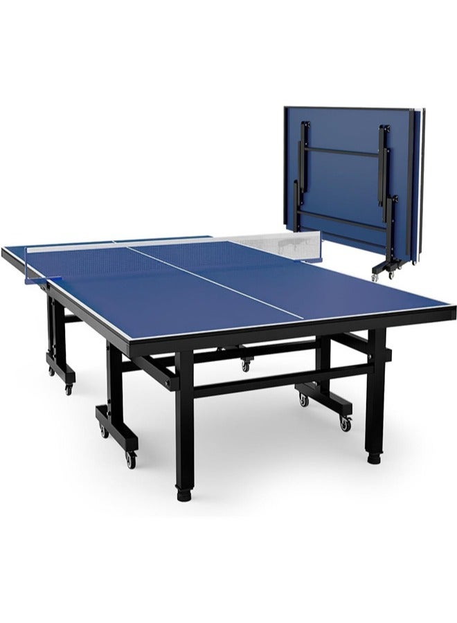 Denzoz Professional Foldable Table Tennis Tables，Tennis Table with Quick Clamp Ping Pong Net and Post Set - 10 Minute Easy Assembly - Ping Pong Table with Single Player Playback Mode - Image 1